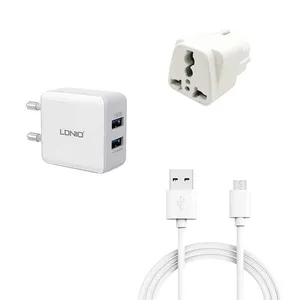 شارژر دیواری الدینیو مدل DL-AC200 به همراه کابل تبدیل microUSB و مبدل برق