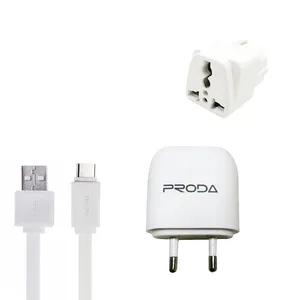 شارژر دیواری پرودا مدل RP-U21 به همراه کابل تبدیل microUSB و مبدل برق