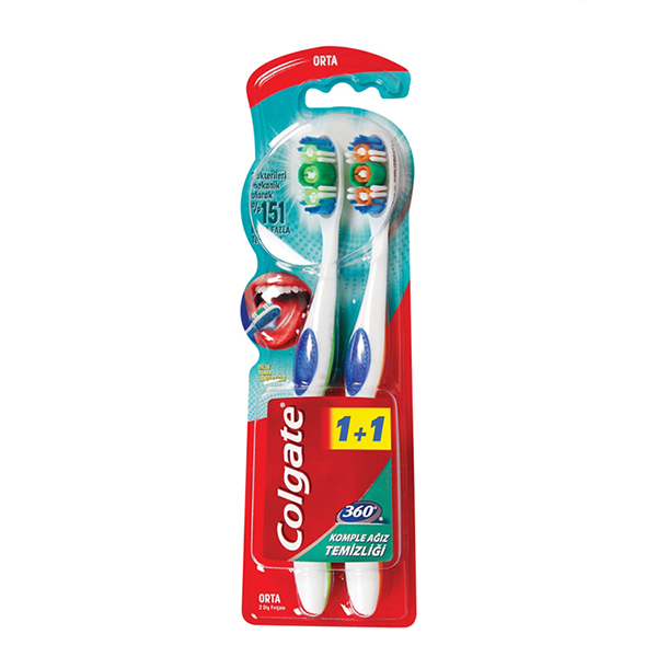 مسواک کولگیت مدل Colgate 360 با برس متوسط بسته 2 عددی