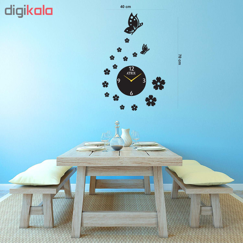 ساعت دیواری آتریکس طرح گل و پروانه مدل B121