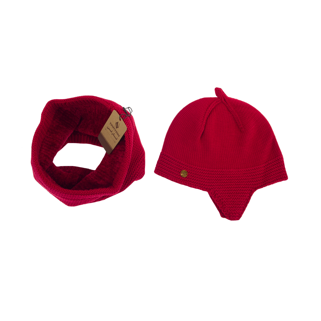 ست کلاه و شال گردن بافتنی تارتن مدل 70016 رنگ قرمز