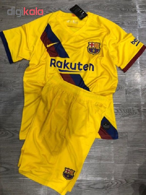 ست پیراهن و شورت ورزشی طرح بارسلونا مدل 20-2019 کد 2-pst رنگ زرد 