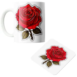 ماگ پاد آفرین مدل گل رز کد 72 به همراه زیرلیوانی