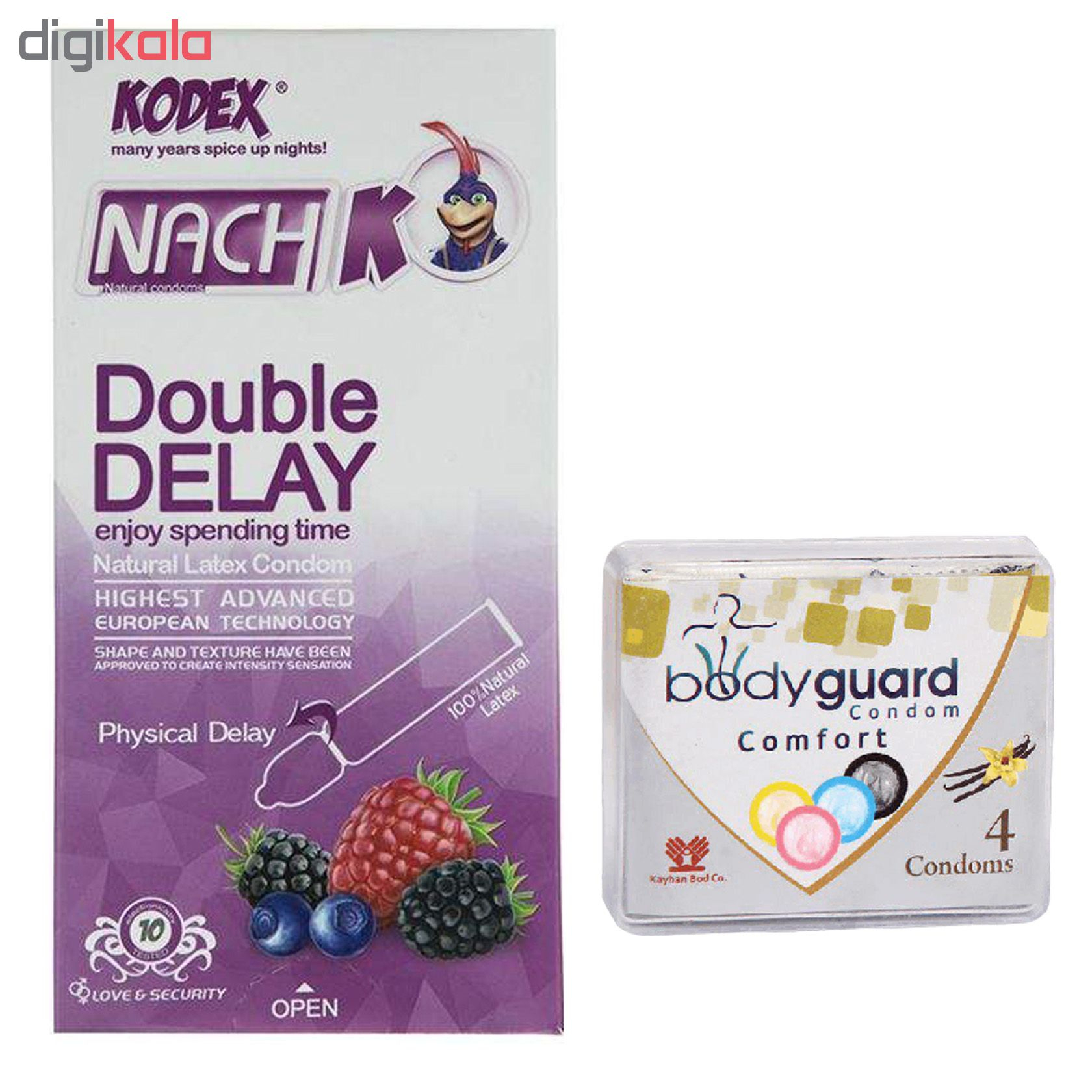 کاندوم ناچ کدکس مدل Double Delay بسته 10 عددی به همراه کاندوم بادی گارد مدل Comfort بسته 4 عددی