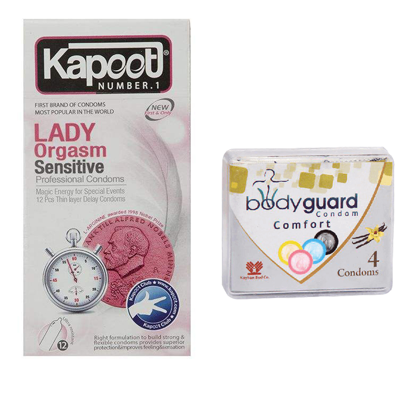 کاندوم کاپوت مدل Lady بسته 12 عددی به همراه کاندوم بادی گارد مدل Comfort بسته 4 عددی