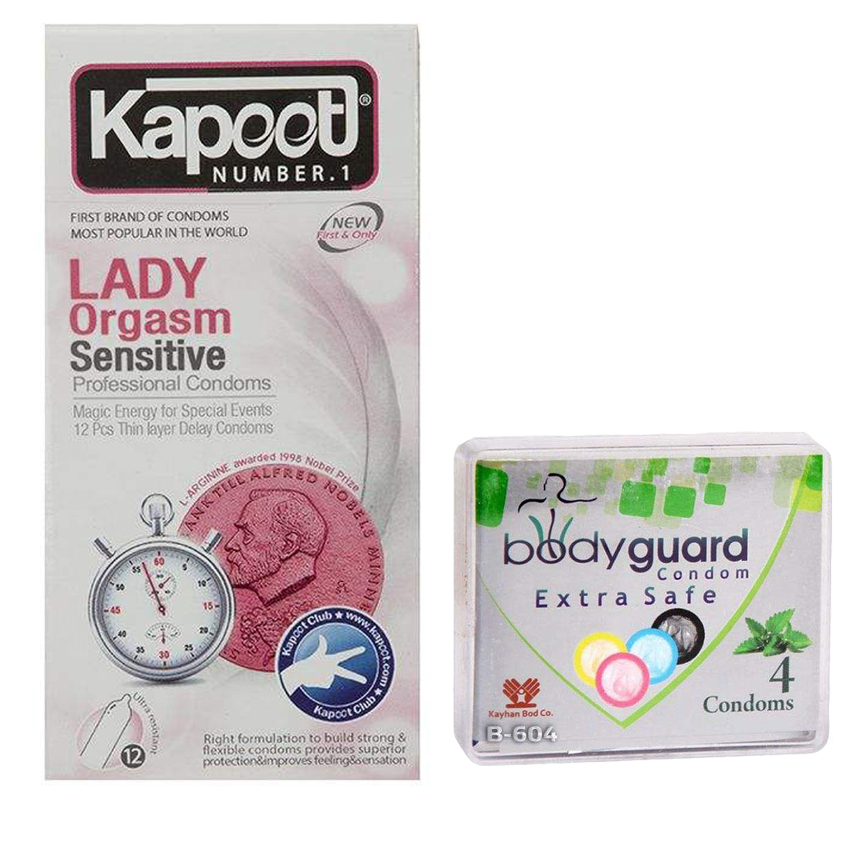 کاندوم کاپوت مدل Lady بسته 12 عددی به همراه کاندوم بادی گارد مدل اکسترا سیف بسته 4 عددی
