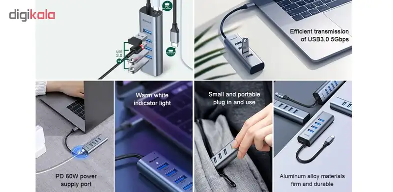 هاب 5 پورت USB-C باسئوس مدل CAHUB-Q