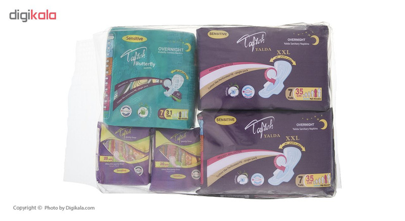 نوار بهداشتی تافته مدل یلدا و پروانه سه بسته 7 عددی به همراه پد روزانه مدل Ultra Thin دو بسته 20 عددی نوار بهداشتی تافته مدل یلدا و پروانه سه بسته 7 عددی به همراه پد روزانه مدل Ultra Thin دو بسته 20 عددی
