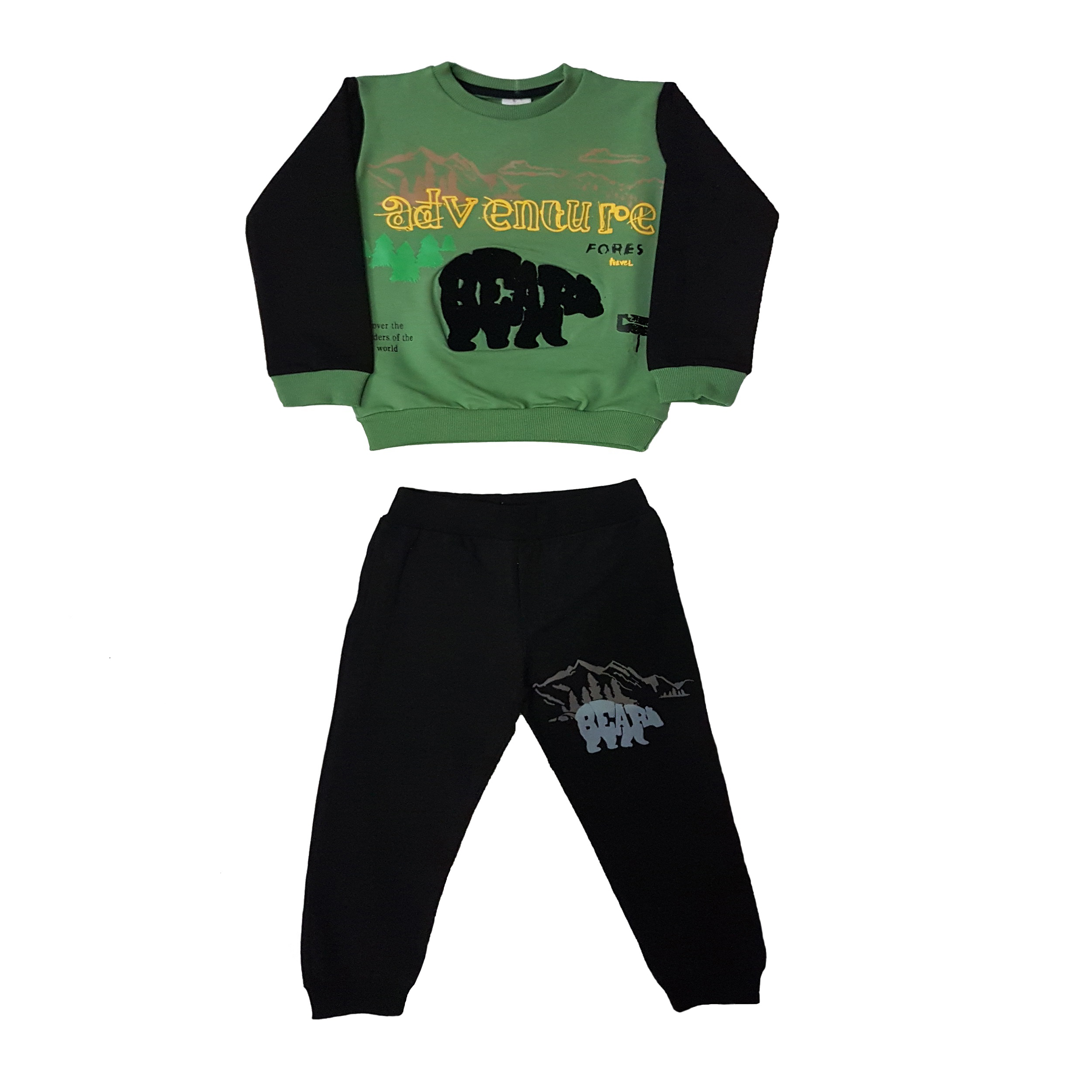 ست تیشرت و شلوار پسرانه طرح خرس کد 830 رنگ سبز