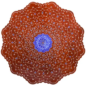 بشقاب مسی میناکاری اثر پورقاسم طرح اسلیمی مدل 00-02 قهوه ای 20 سانتیمتر