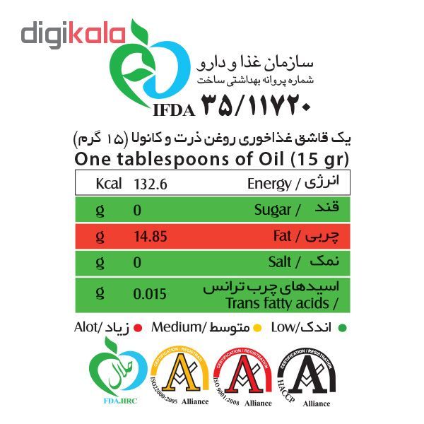 روغن ذرت و کانولا شیررضا - 1.8 لیتر