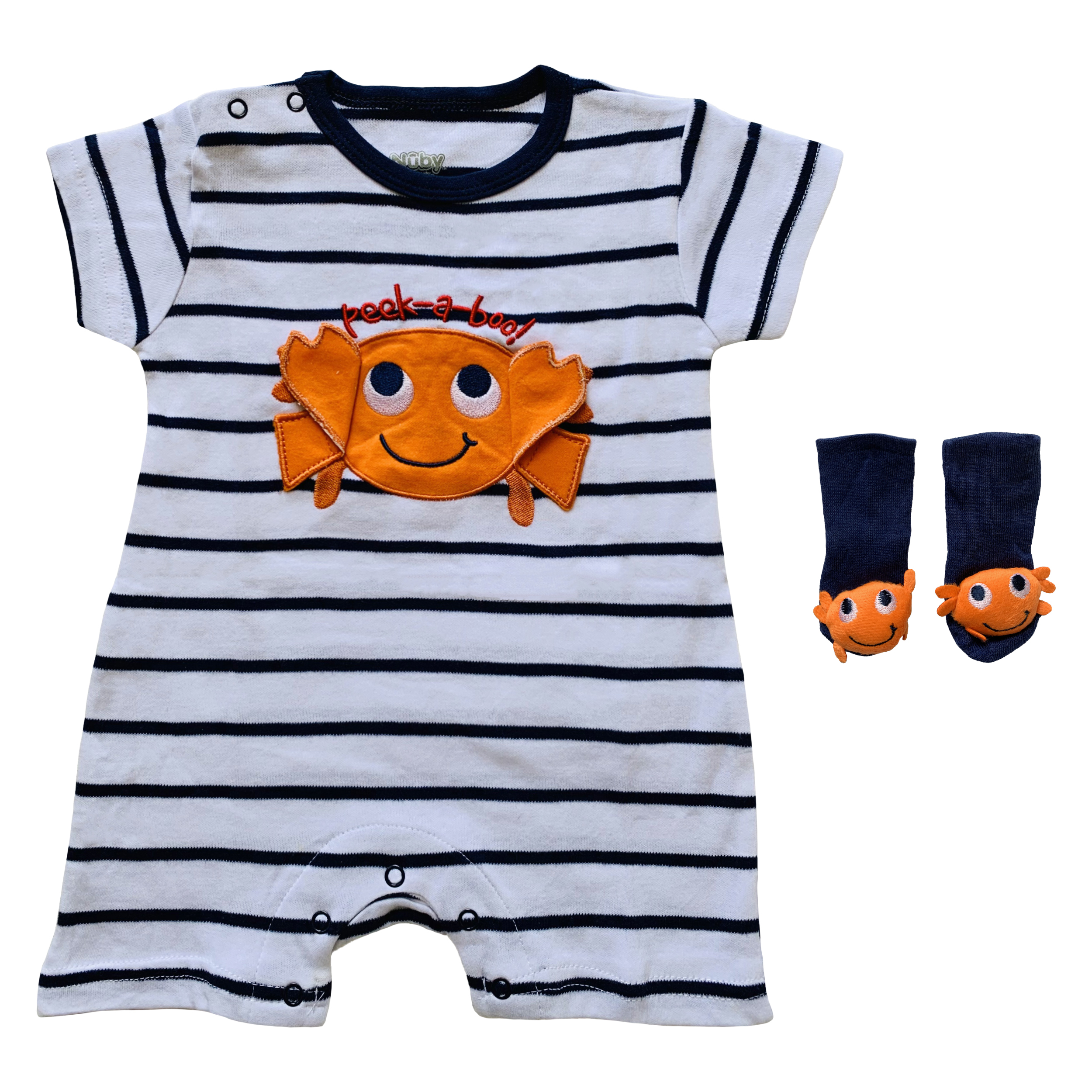 ست سرهمی و جوراب نوزادی نوبی طرح خرچنگ کد FF-277