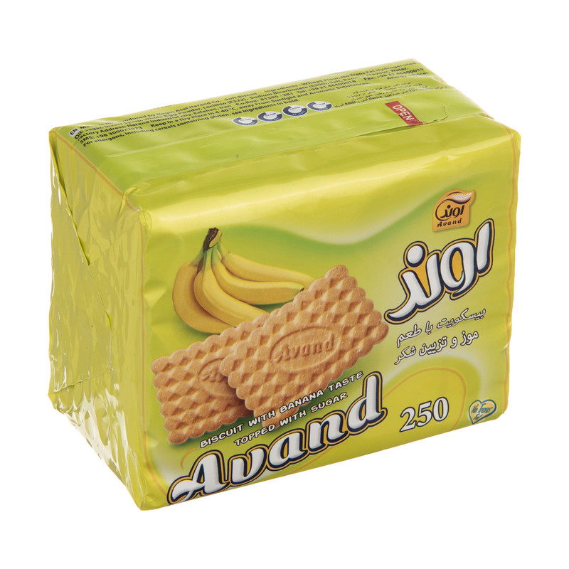 بیسکویت آوند با طعم موز و تزیین شکر مقدار 230 گرم