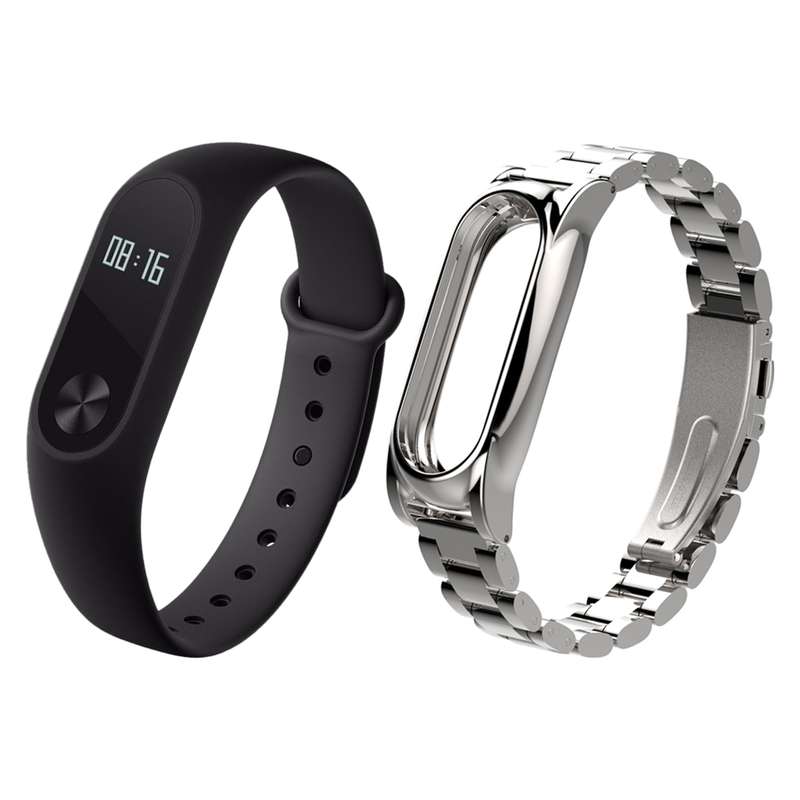 مچ بند هوشمند شیائومی مدل Mi Band 2 به همراه بند Stainless Steel سایز mm 158-205 مچ بند هوشمند شیائومی مدل Mi Band 2 به همراه بند Stainless Steel سایز mm 158-205
