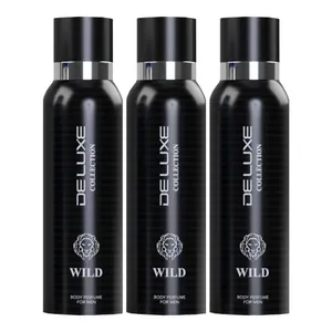 بادی پرفیوم مردانه دلوکس مدل WILD حجم ۱۲۰ میلی لیتر مجموعه ۳ عددی