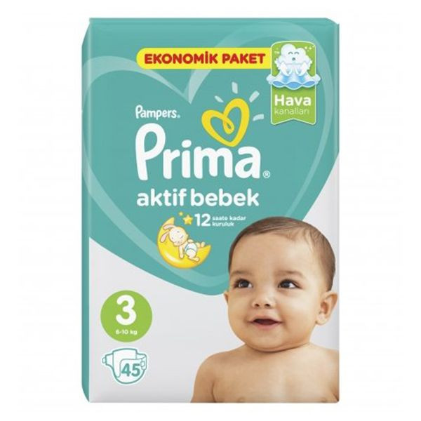 پوشک پریما مدل aktif سایز 3 بسته 45 عددی