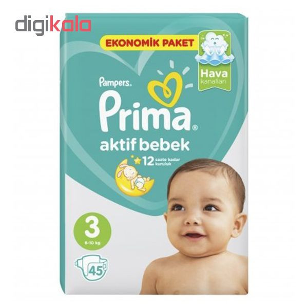 پوشک پریما مدل aktif سایز 3 بسته 45 عددی