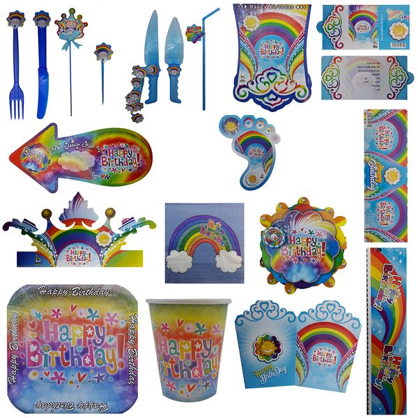 پک جشن تولد گالری زیبا باکس مدل تم رنگین کمان سایز 150