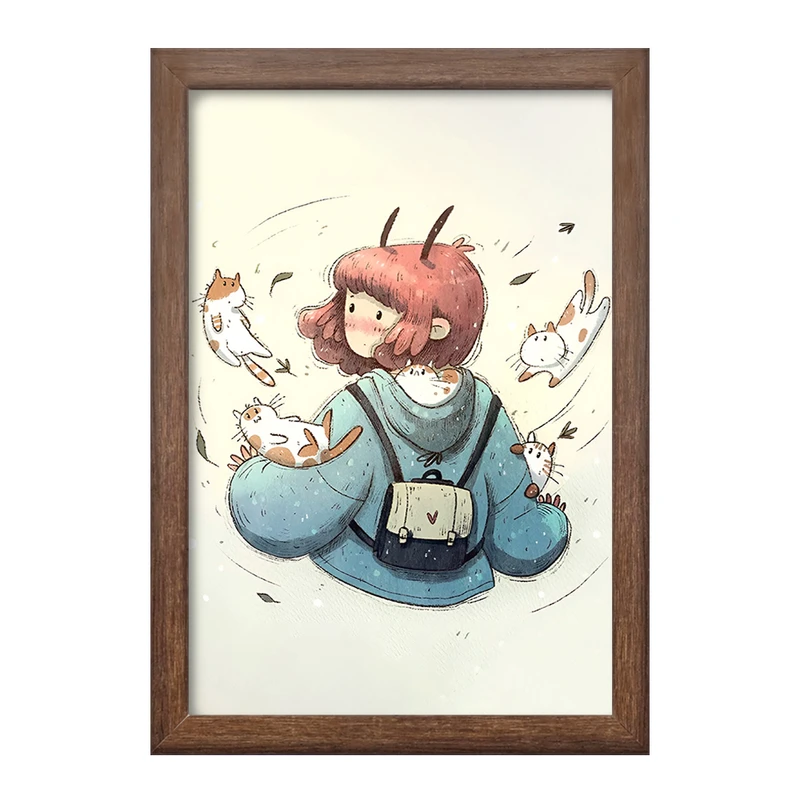 تابلو خندالو طرح دختر و گربه های بامزه کد F7421