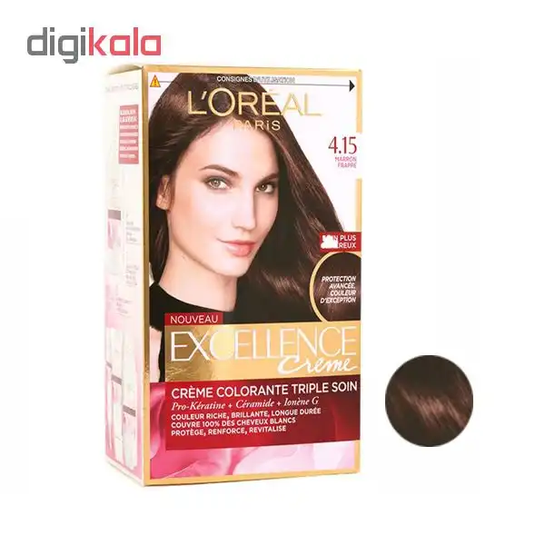 کیت رنگ مو لورآل سری Excellence شماره 4.15 حجم 48 میلی لیتر رنگ قهوه ای
