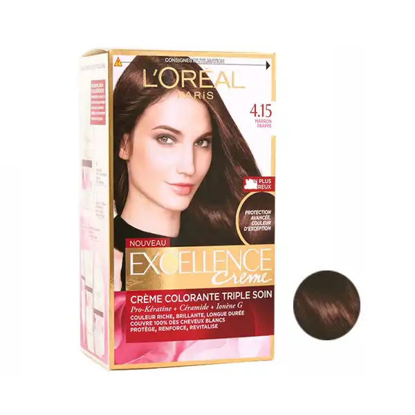 کیت رنگ مو لورآل سری Excellence شماره 4.15 حجم 48 میلی لیتر رنگ قهوه ای
