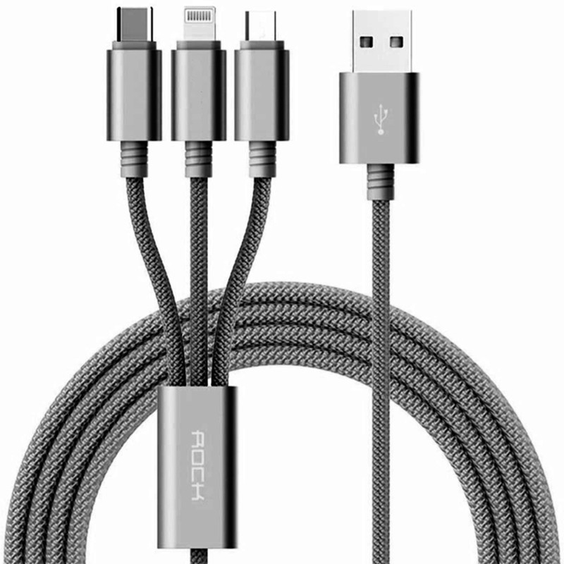 کابل تبدیل USB به لایتنینگ / USB-C / microUSB راک مدل 0437 طول 1.2 متر