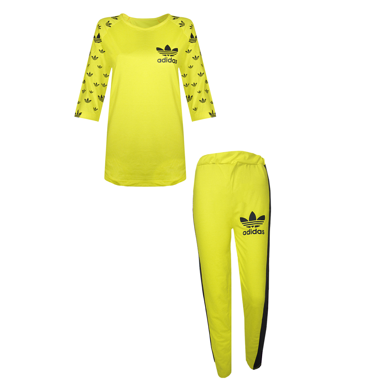 ست تی شرت و شلوار ورزشی زنانه مدل B1730 رنگ زرد