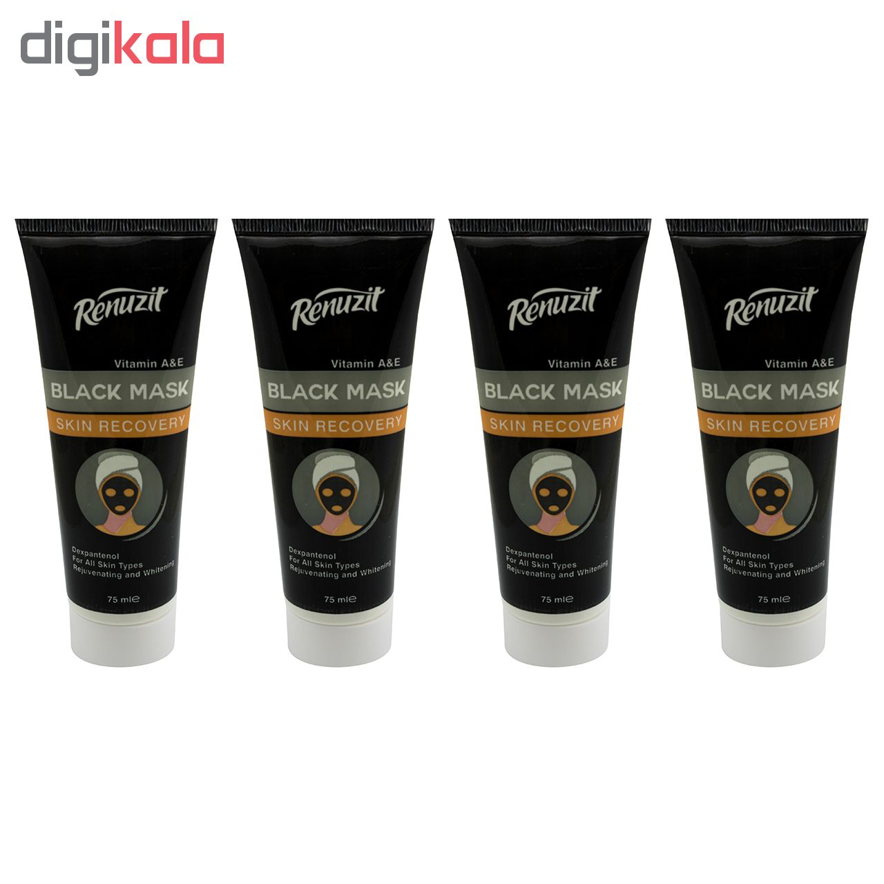 ماسک صورت رینو زیت مدل Black mask carbon active حجم 75 میلی لیتر مجموعه 4 عددی