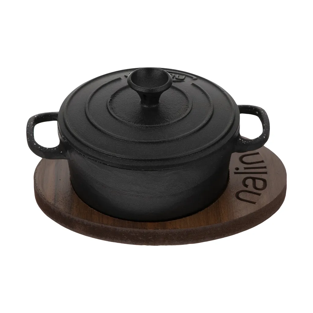 قابلمه چدن نالینو با زیره چوبی مدل Feleti سایز 14 به همراه استند چوبی