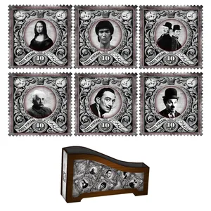 زیر لیوانی لوکسینو مدل مشاهیر طرح تمبر مجموعه 6 عددی 