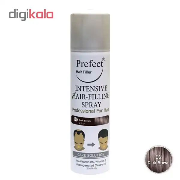 اسپری پرپشت کننده مو پرفکت هیر فیلر شماره 02 حجم 150 میلی لیتر رنگ قهوه ای تیره