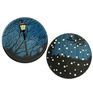 بشقاب دیوارکوب سفالی مدل چراغ شب مجموعه 2 عددی