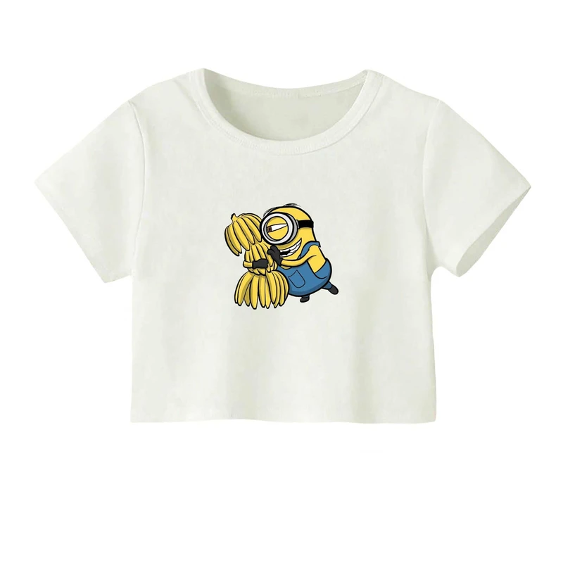 کراپ‌ تی‌شرت آستین کوتاه زنانه مدل مینیون و موز
