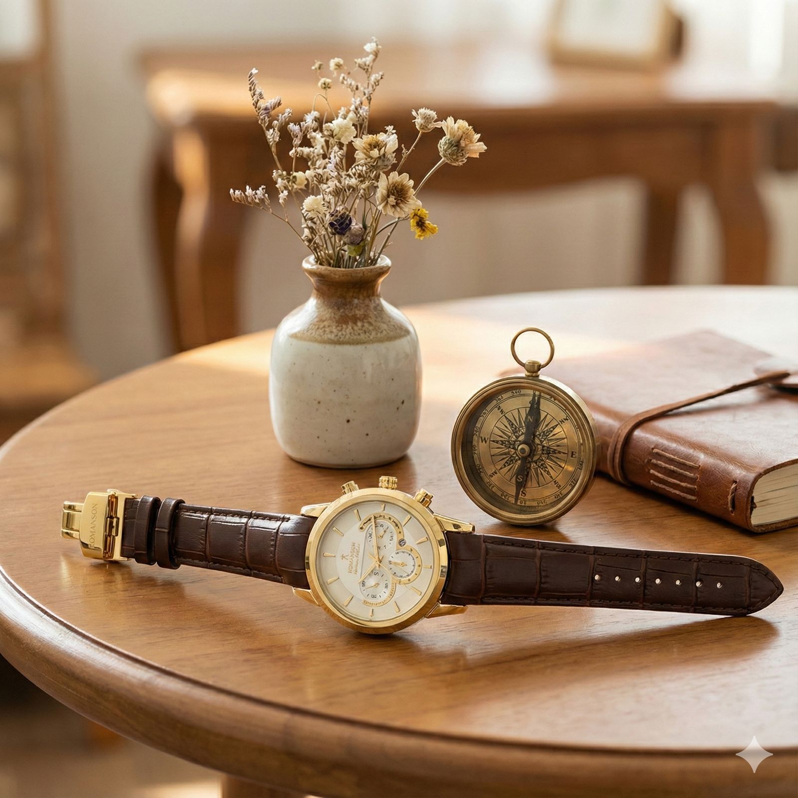 ست ساعت مچی عقربه‌ای کوارتز زنانه و مردانه رومانسون مدل اسپرت لوکس تک موتوره بند چرم قفل فیکس کد R6j -  - 3