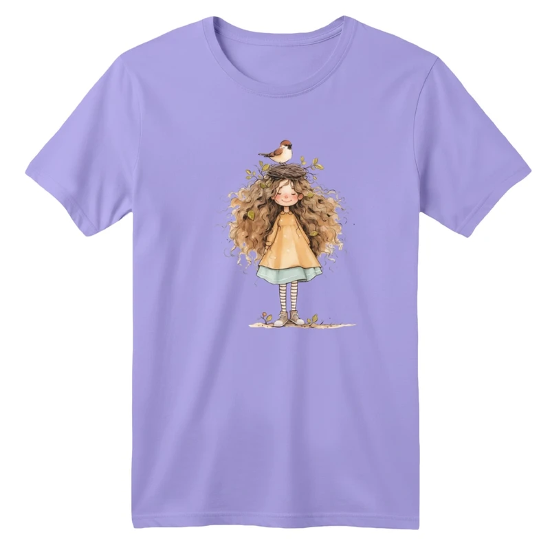 تی شرت آستین کوتاه بچگانه مدل دخترک فرشته کد 13 رنگ یاسی