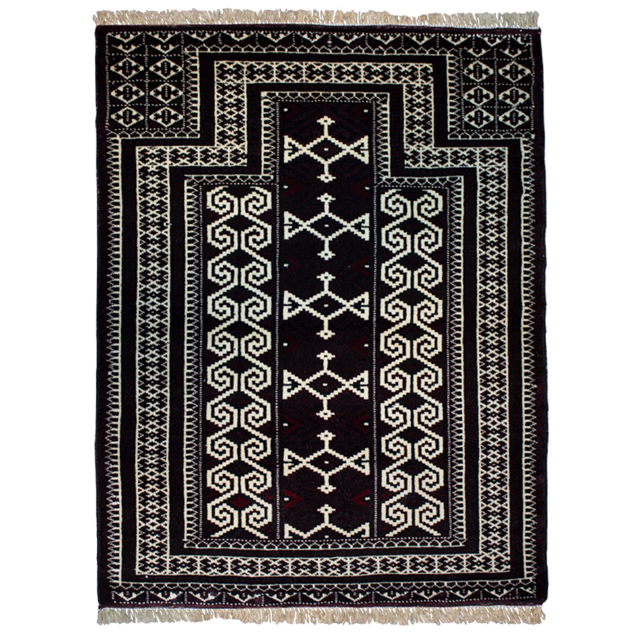فرش دستبافت قدیمی یک متری طرح ترکمن کد 7134