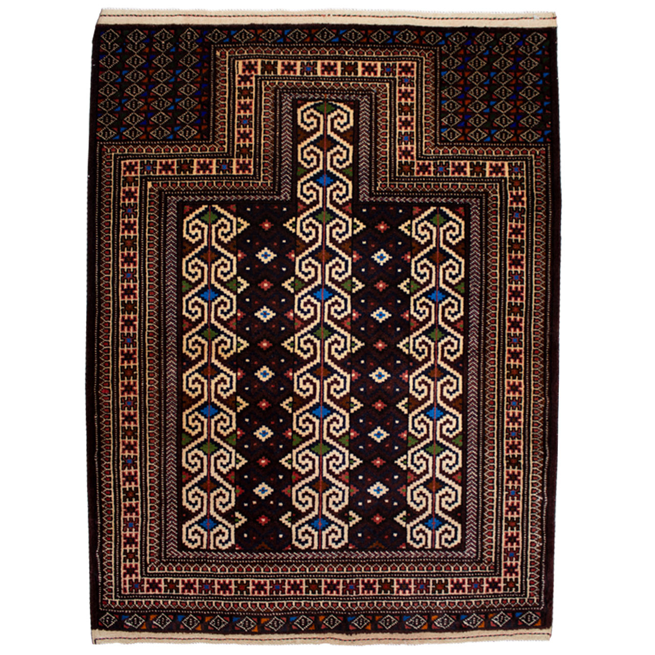 فرش دستبافت قدیمی یک متری طرح ترکمن کد 7141