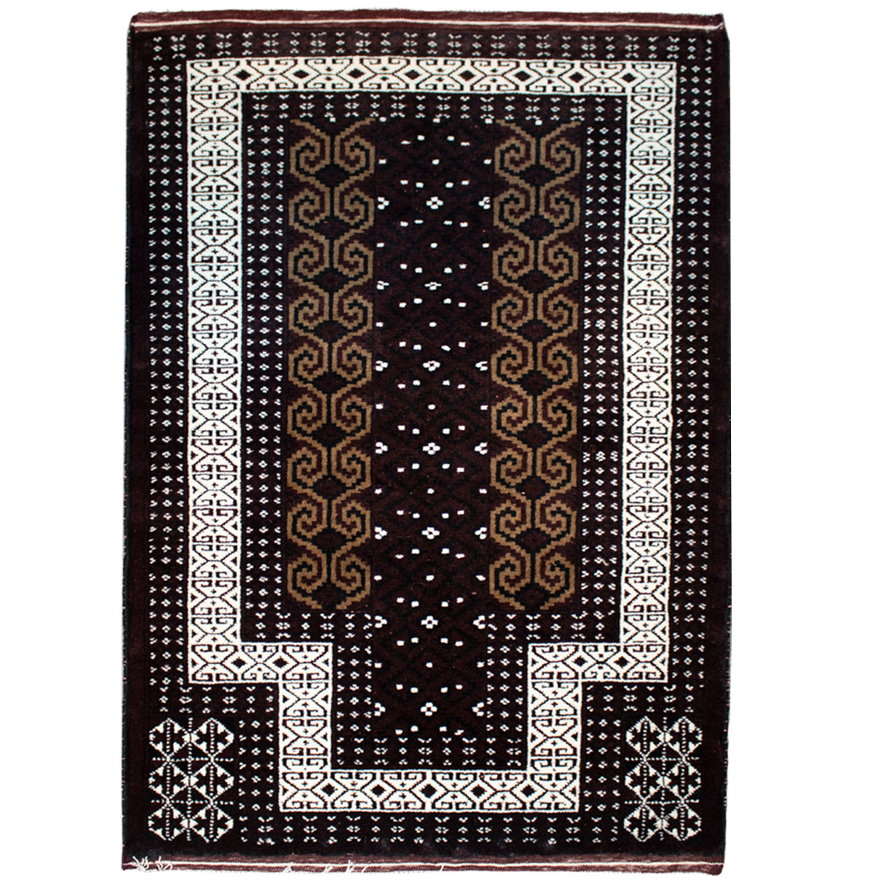 فرش دستبافت قدیمی یک متری طرح ترکمن کد 7143