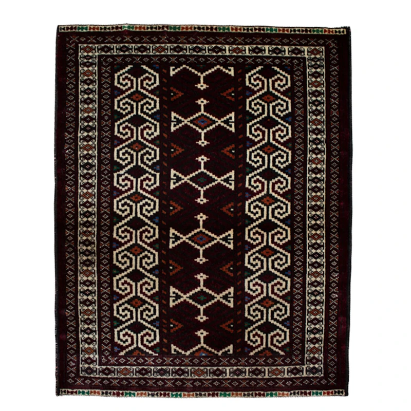 فرش دستبافت قدیمی یک متری طرح ترکمن کد 7148