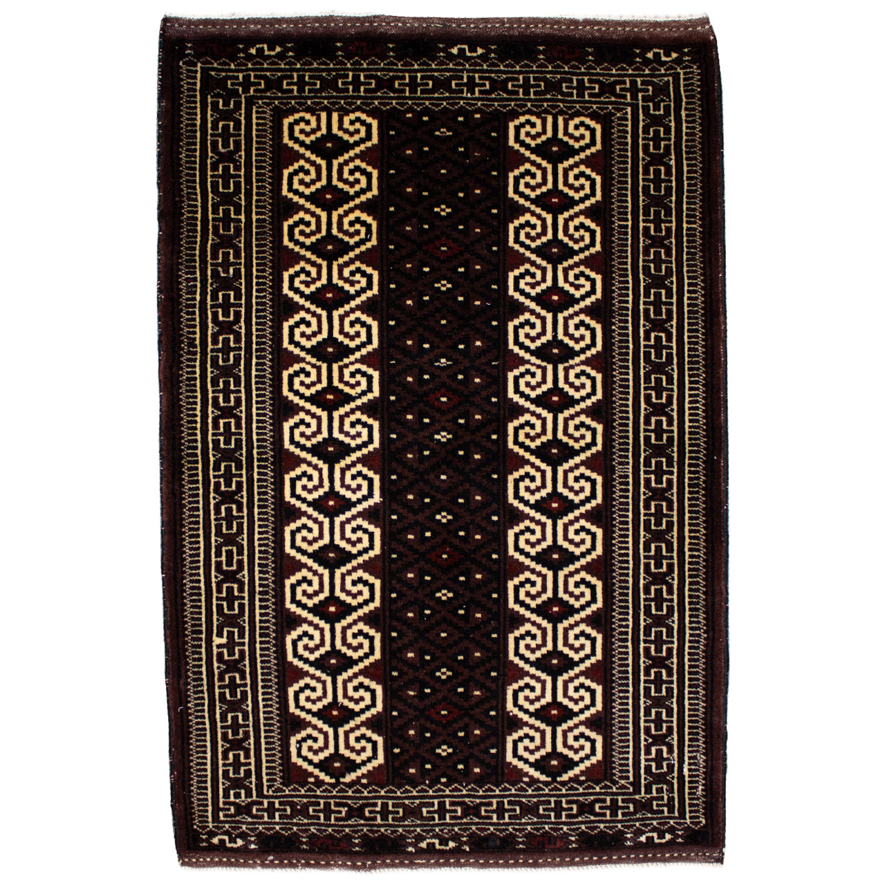 فرش دستبافت قدیمی یک متری طرح ترکمن کد 7156 