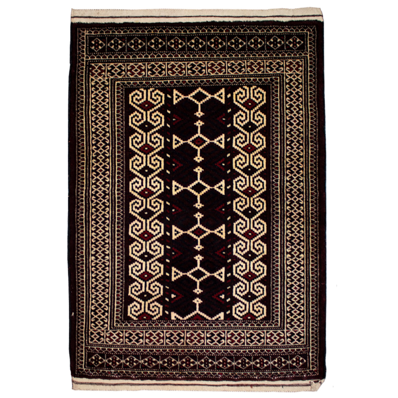 فرش دستبافت قدیمی یک و نیم متری طرح ترکمن کد 7158