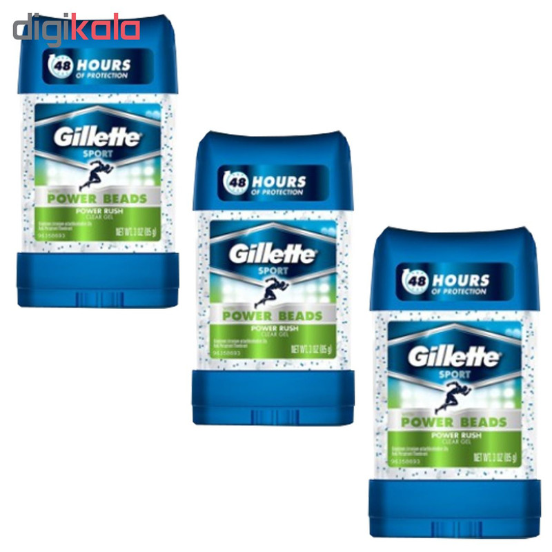 ژل شفاف ضد تعریق مردانه ژیلت مدل Power Rush حجم 75 میلی لیتر مجموعه 3 عددی