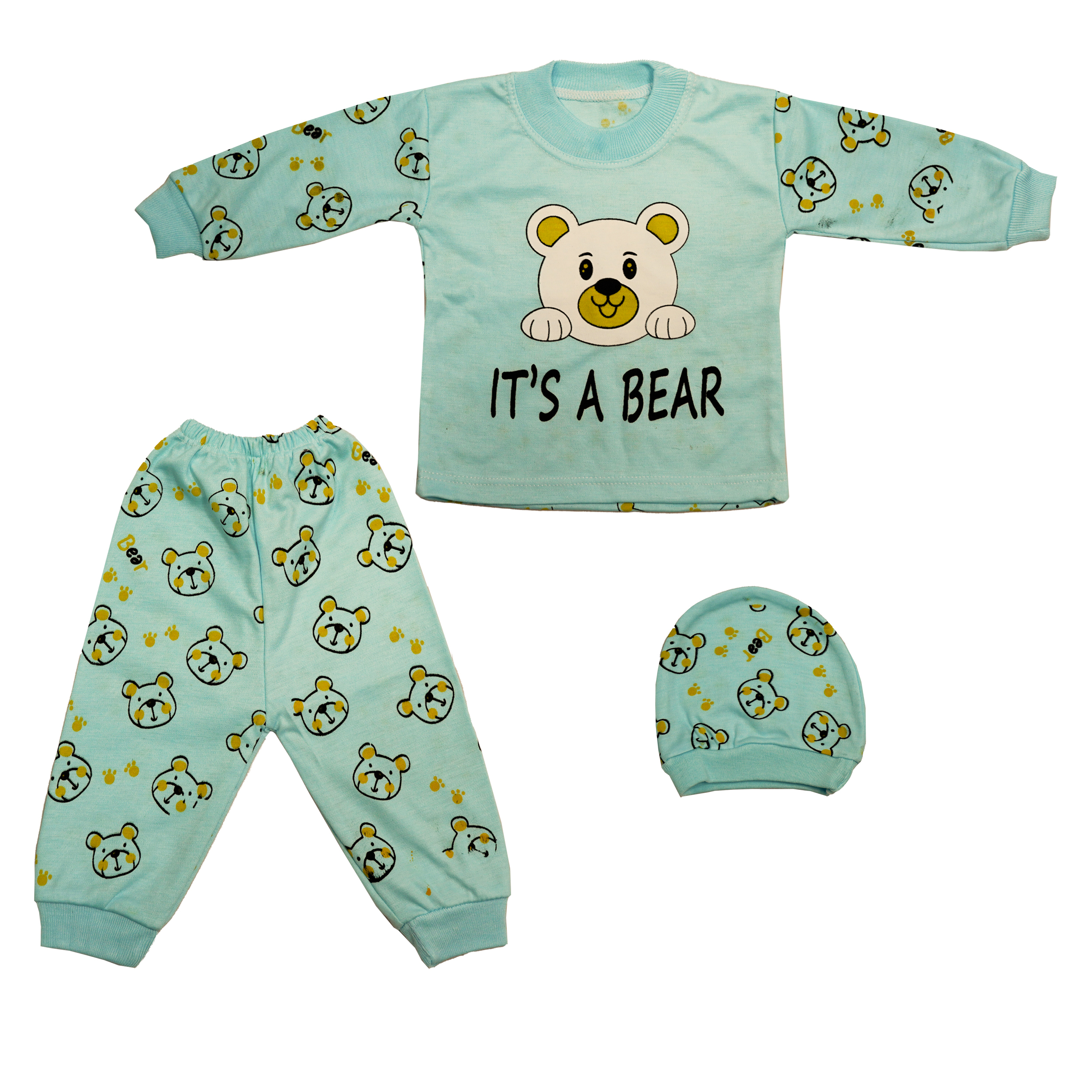 ست 3 تکه لباس نوزادی مدل بیر کد 2 رنگ آبی