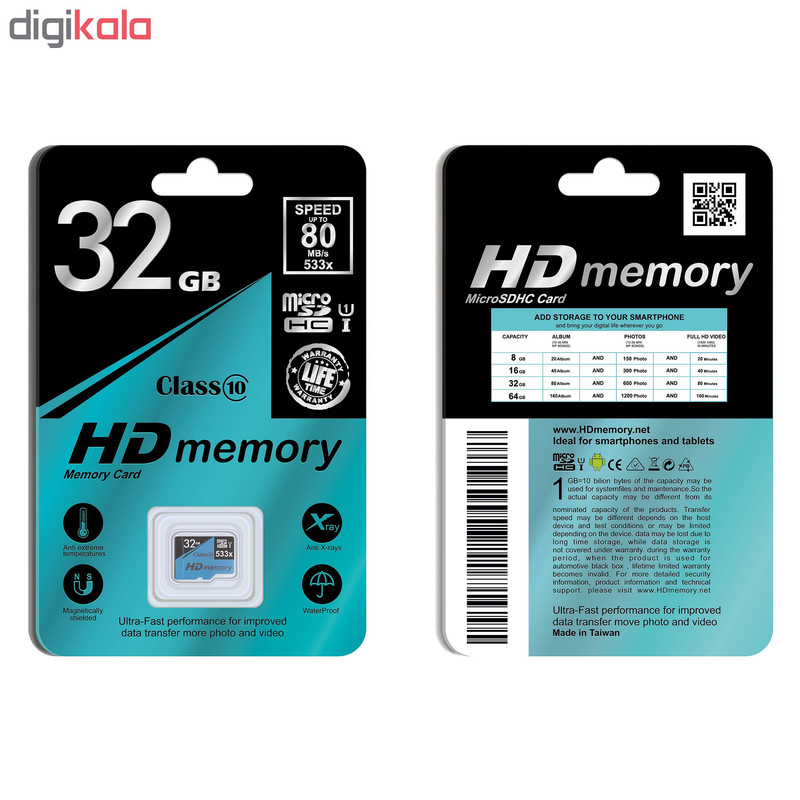 کارت حافظه‌ microSDHC مدل HD-01 کلاس 10 استاندارد UHS-I U1 سرعت 80MBs ظرفیت 32 گیگابایت