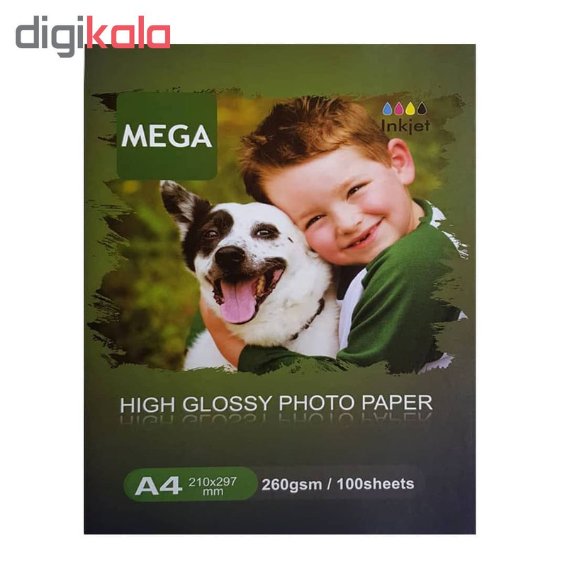 کاغذ چاپ عکس گلاسه مگا مدل PHG-260 سایز A4 بسته ۱۰۰ عددی