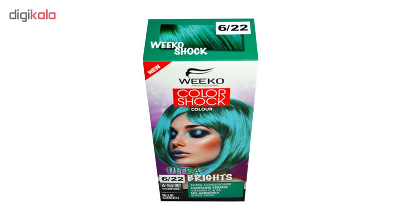 کیت رنگ مو ویکو مدل color shock شماره 6/22 حجم 80 میلی لیتر رنگ سبز آبی کیت رنگ مو ویکو مدل color shock شماره 6/22 حجم 80 میلی لیتر رنگ سبز آبی