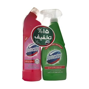 اسپری چند منظوره سطوح دامستوس مدل Green به همراه مایع سفید کننده سطوح غلیظ دامستوس مدل Pink مجموعه 2 عددی
