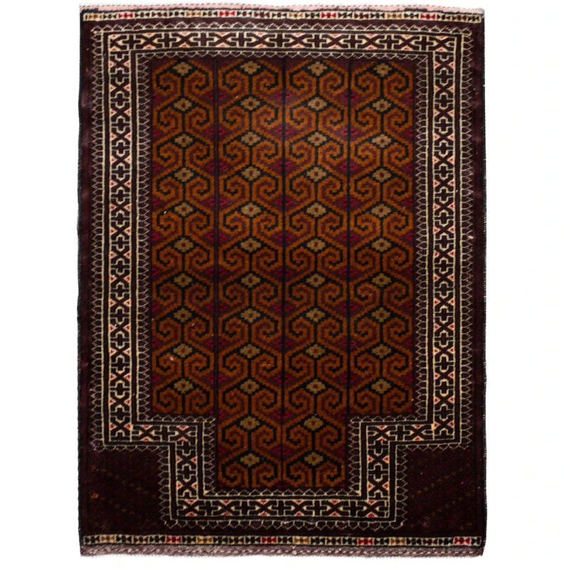 فرش دستبافت قدیمی یک متری طرح ترکمن کد 7151