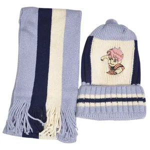 ست کلاه و شال گردن بافتنی پسرانه مدل C303 رنگ آبی روشن
