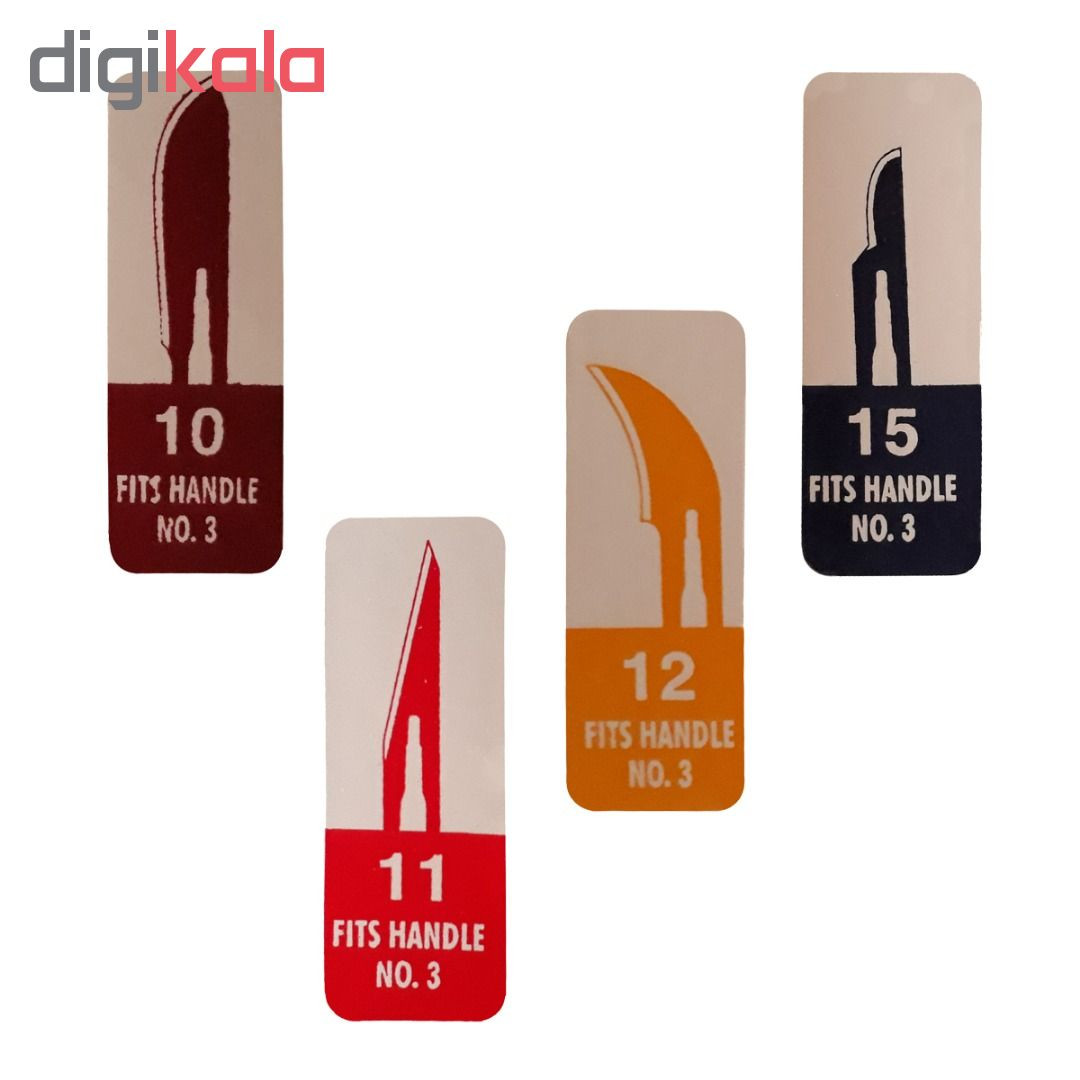 دسته تیغ جراحی مدی کر مدل MKQ64 شماره 3 به همراه تیغ استریل هاینز کد SKJQ02369 بسته 4 عددی